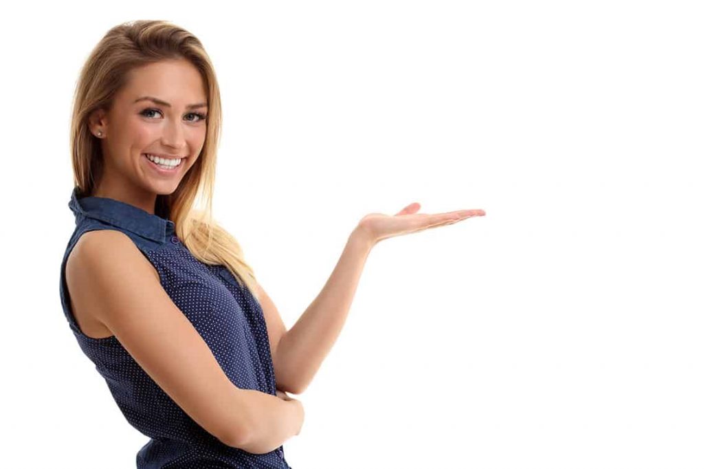 Portrait of happy woman isolated over white background